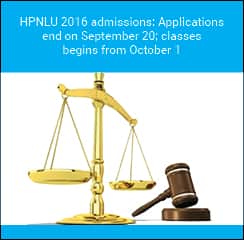 HPNLU 2016 admissions: Applications end on September 20; classes begins from October 1