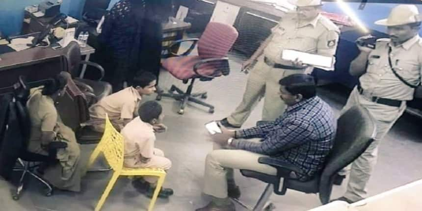 Karnataka police interrogating school children (Source: Twitter/Fahad Ahmad)