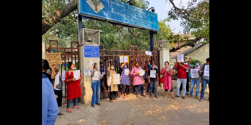 Students protesting at Ambedkar University, Delhi campus