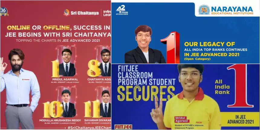 JEE, NEET toppers often appear in different coaching centres' advertisement (Picture compiled from ads on coaching websites)