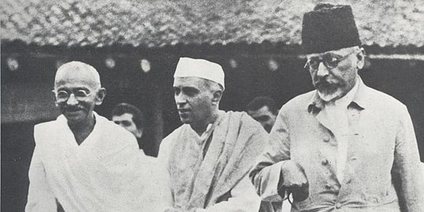 Maulana Abul Kalam Azad with Jawaharlal Nehru and Mahatma Gandhi (Source: Wikimedia)