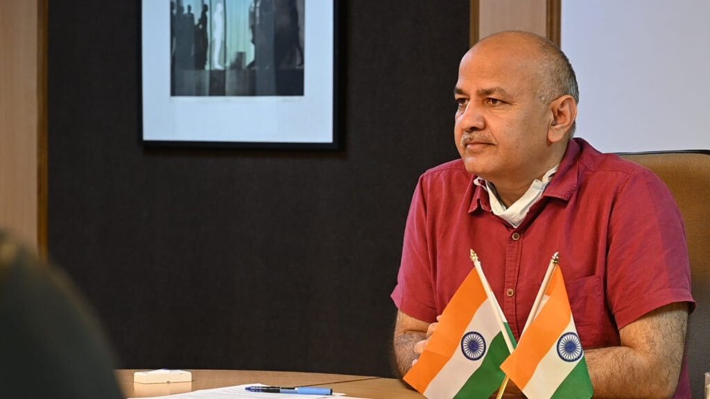 Deputy chief minister Manish Sisodia at a press conference.
