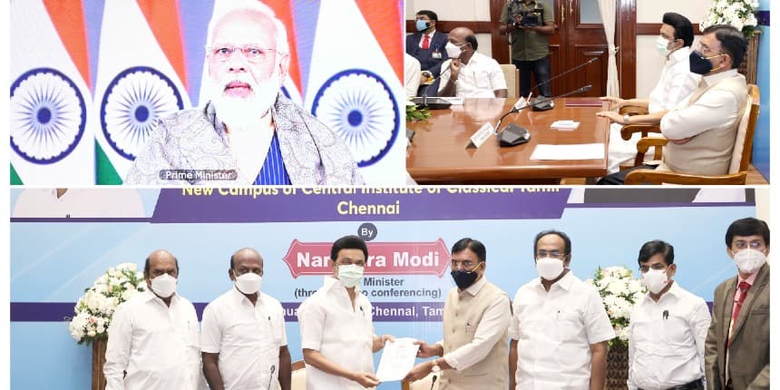 Prime Minister Narendra Modi at the inauguration of 11 government medical colleges in Tamil Nadu (Source: Twitter/@mkstalin)