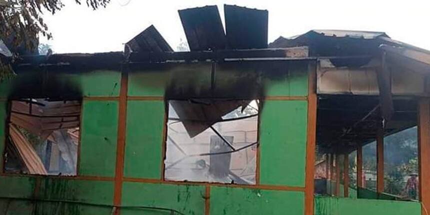 Myanmar school, which has been closed since last year, was also burned (Image: Twitter)