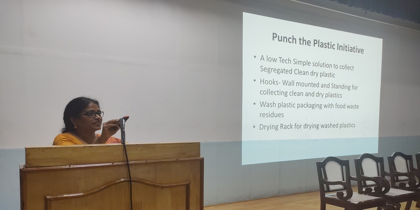 Indumathi Nambi addressing the 'punch the plastic' campaign. (Picture: Press Release)