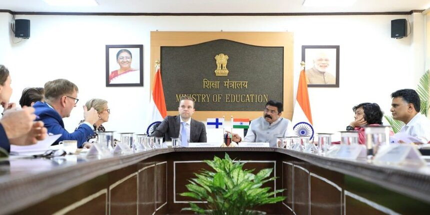 Finnish minister of education, Petri Honkonen and  Indian minister of education, Dharmendra Pradhan. (Picture: Official Twitter-Ministry of education)