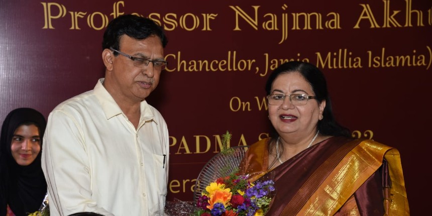 Jamia Millia Islamia felicitated vice chancellor Najma Akhtar for being conferred the Padma Shri (Source: Twitter/@jmiu_official)