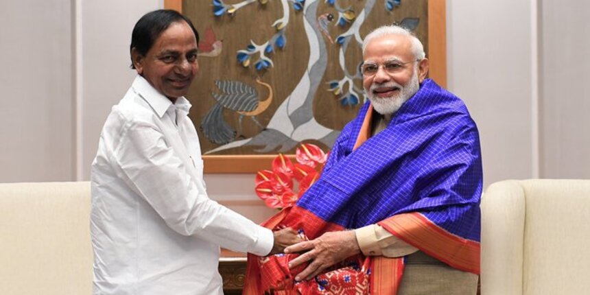 Telangana chief minister K Chandrasekhar Rao with Indian prime minister Narendra Modi (image source: PMO India official Twitter)