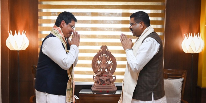 Meghalaya CM Conrad Sangma and Union education minister Dharmendra Pradhan (Source: Twitter/@SangmaConrad)