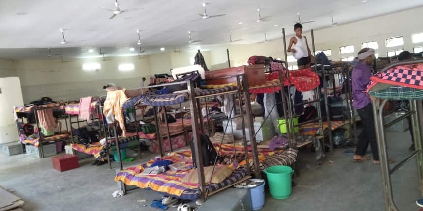 Students of JNV Faizabad  staying inside a hall after two hostels were declared unfit and unsafe.