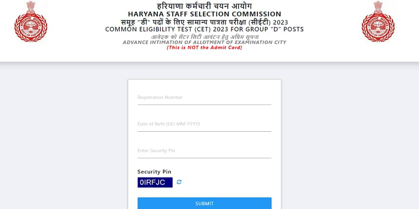 Haryana CET  Group D exam city slip. (Image: HSSC official website)