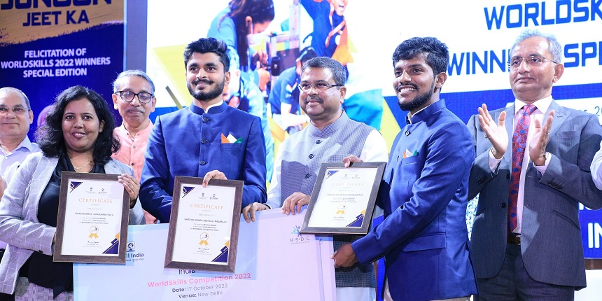 Union education minister awarded winners of World Skills Competition 2022 (Image: Official X account/ Dharmendra Pradhan)