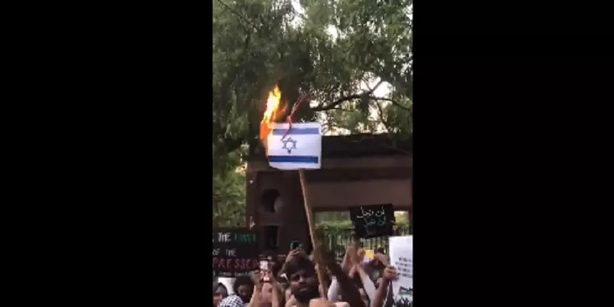 Students of Delhi University held a rally in support of Palestine and burnt Israel's flag. (Image: X/@MuslimSpaces)