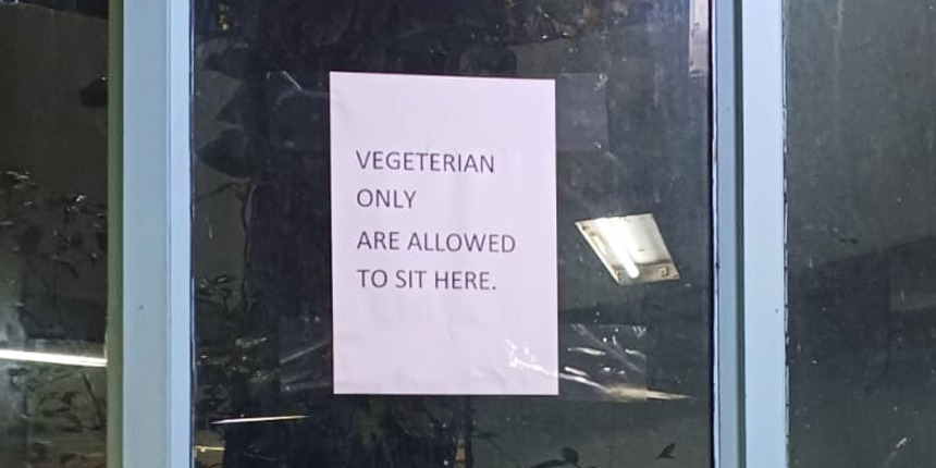 Six out of a total 129 tables was marked for people who eat vegetarian food on hostel 12, 13 and 14. (Image: Special arrangements)