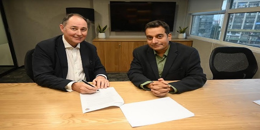 Steven Inchcoombe, Chief Publishing Officer, Springer Nature Group and Venkatesh Satvasiddhi, MD, Springer Nature India signing agreement with Dr Sudhirkumar Barai, Director, BITS Pilani (Official Release)