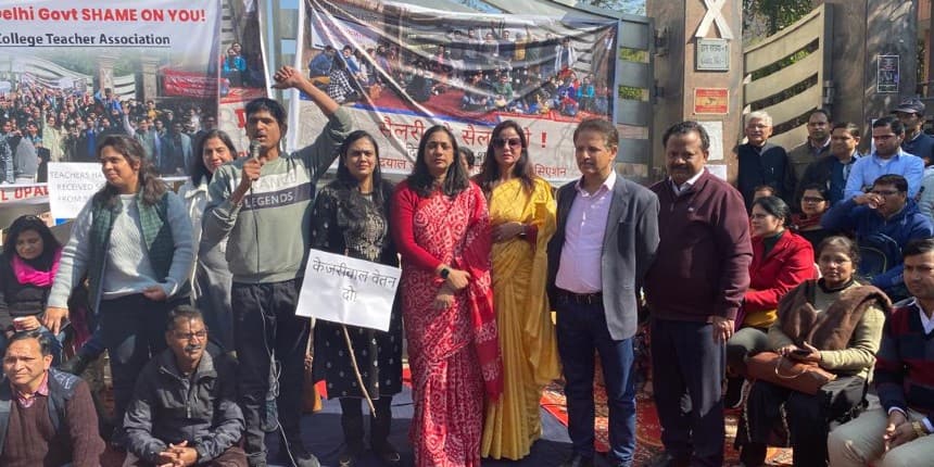 DDU College staff association protesting outside the college gate. (Image: Official)