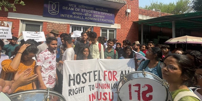 JNU students protest delay in allocation of hostel rooms
