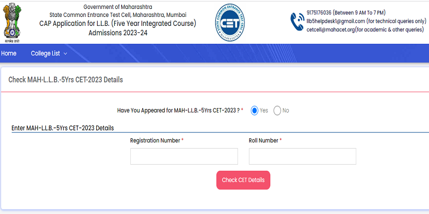 MHT CET LLB 5-year CAP counselling application process begins. (Image: MAH LLB official website)
