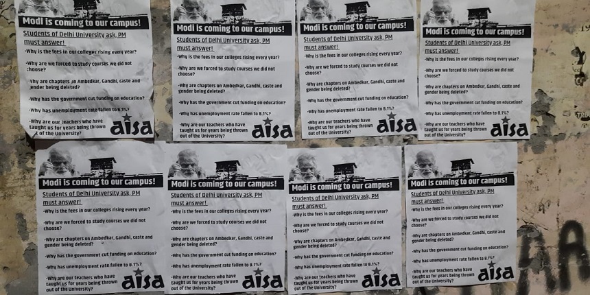 PM Modi will be present as the chief guest at DU tomorrow; AISA sticks posters asking questions (Source: Careers360)