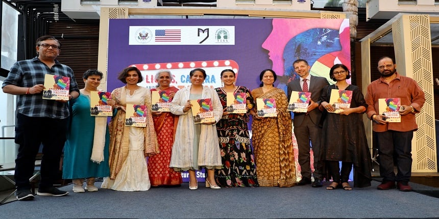 Nitin Tej Ahuja, Dr Shilpa Phadke, Sucharita Tyagi, Prof Lakshmi Lingam, Guneet Monga Kapoor, Vidya Balan, Prof Shalini Bharat, Consul General Mike Hankey, Nandita Das, B N Tewari at TISS report launch (Source: Official Release)