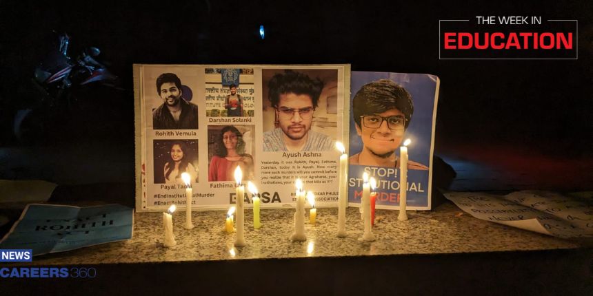 Education News: The week saw several Kota suicides ended with yet another IIT suicide (Image: Candle light march at IIT Delhi; Credit: Sheena Sachdeva)