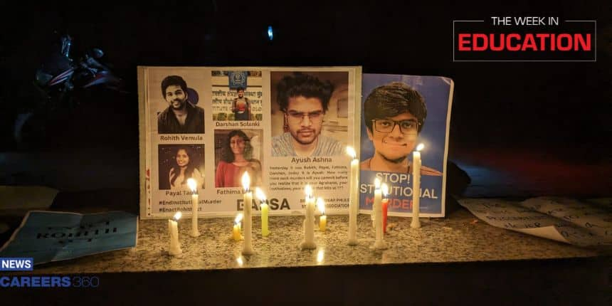 Education News: The week saw several Kota suicides ended with yet another IIT suicide (Image: Candle light march at IIT Delhi; Credit: Sheena Sachdeva)