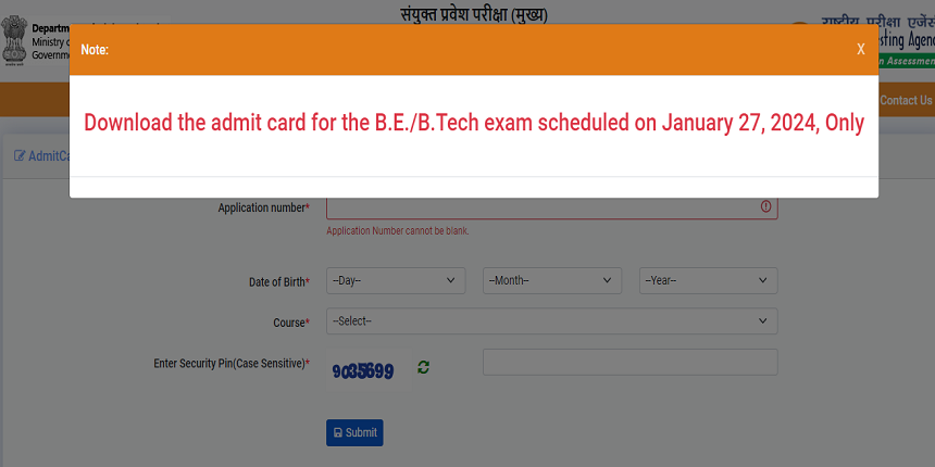 JEE Main 2024 hall ticket download link active now. (Image: jeemain.nta.ac.in)