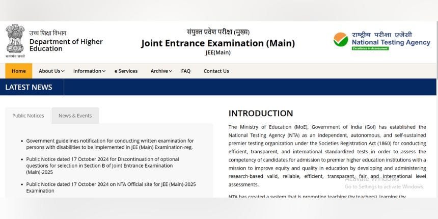 एनटीए ने जेईई मेन 2025 की नई आधिकारिक वेबसाइट jeemain.nta.nic.in पर एक नोटिस में दिशा-निर्देश साझा किए हैं। (इमेज-आधिकारिक वेबसाइट)