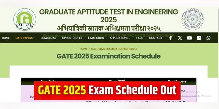 शेड्यूल के अनुसार, गेट 2025 परीक्षा 1, 2, 15 और 16 फरवरी को आयोजित की जाएगी। (इमेज-आधिकारिक वेबसाइट)