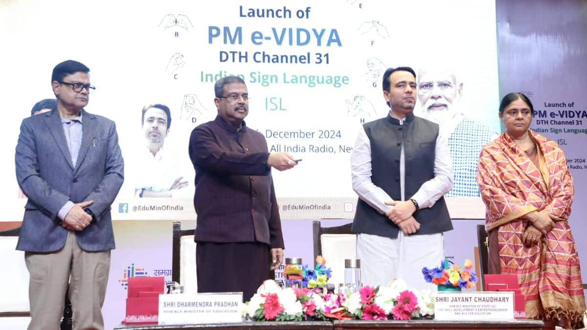 Dharmendra Pradhan launched PM e-Vidya DTH channel number 31 for Indian Sign Language today. (Credit: Education Ministry)