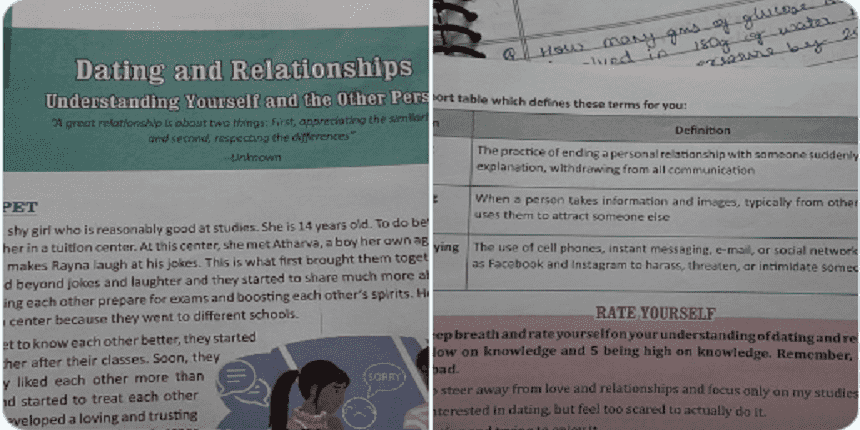 Viral images of CBSE Class 9 chapter on dating and relationships. (Image: X handle)