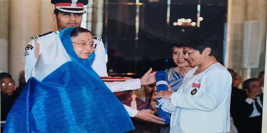 Bertha Gyndykes Dkhar being awarded the Padma Shri for devising Braille in Khasi