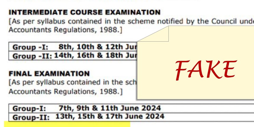 Fake notice on ICAI CA Inter, Final May 2024 exam dates is making rounds, said chartered accountants. (Image: X account/@Atul Modani)