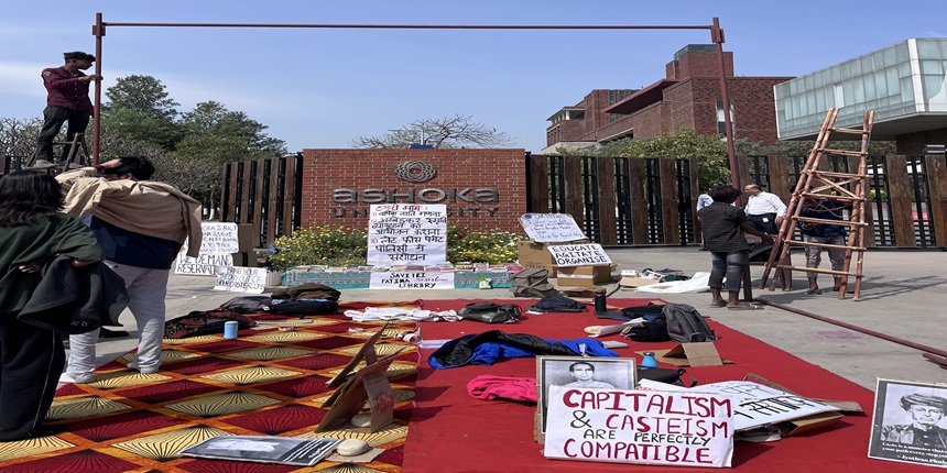 Ashoka University didn't allowed the protestors to set up a tent at the gate. (Image: X)