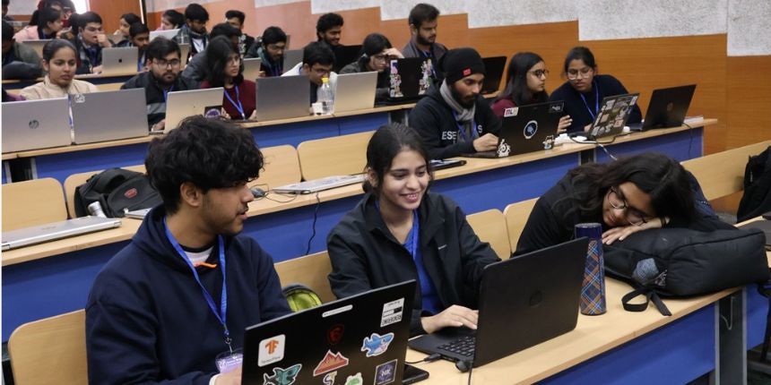 BTech Computer Science and Engineering (CSE) students during a hackathon at Jawaharlal Nehru University. (Image: By special arrangement)
