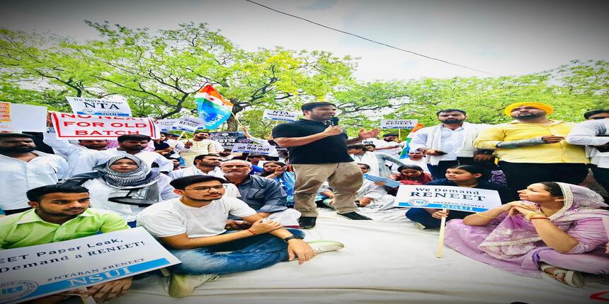 NSUI stages protest at Jantar Mantar, demands NEET reexam. (Image: NSUI Officials)