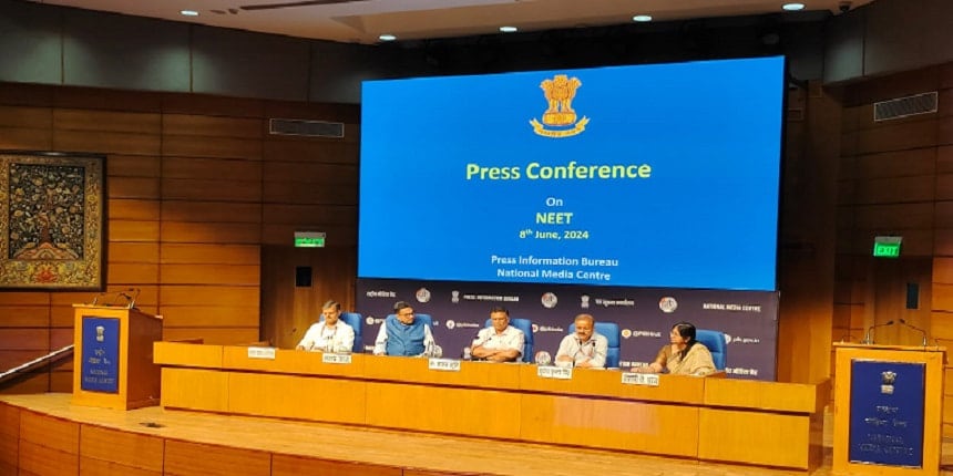 NTA chairman addressing press conference on NEET issues. (Image: Shradha/Careers360)