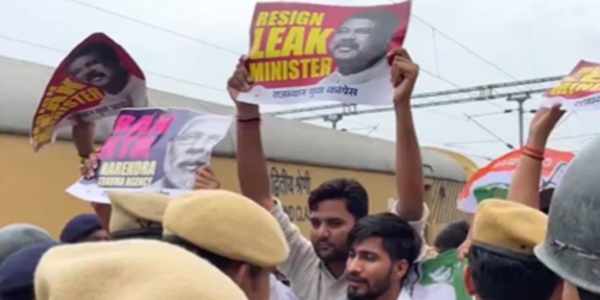 राजस्थान युवा कांग्रेस ने शिक्षा मंत्री प्रधान के इस्तीफे की मांग की। (इमेज-पीटीआई)