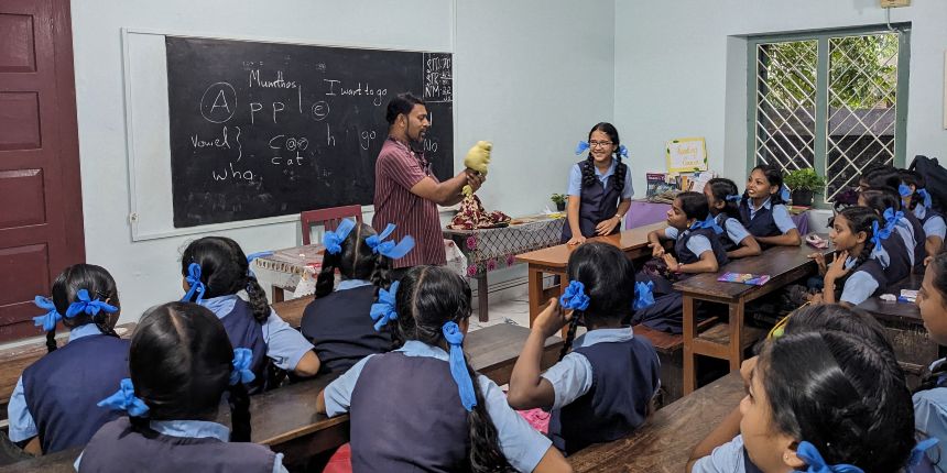 Samagra Shiksha Kerala coordinator Felix Joffrey interacting with the students (Image: Atul Krishna)