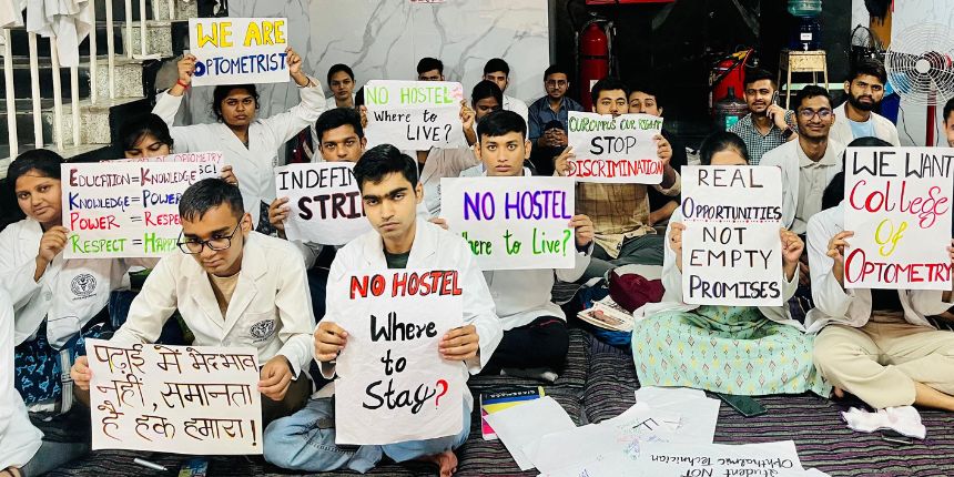 Despite the AIIMS Delhi director’s request, students of bachelor of optometry will continue their protest. (Image: OSA, AIIMS Delhi)