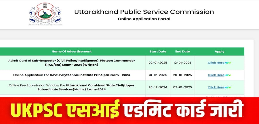 यूकेपीएससी एसआई एडमिट कार्ड डाउनलोड करने की प्रक्रिया इस लेख में आगे बताई गई है। (इमेज-आधिकारिक वेबसाइट)
