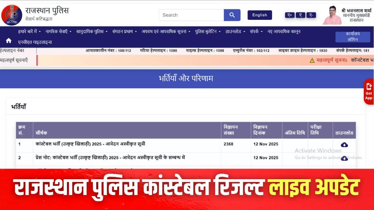 राजस्थान पुलिस कांस्टेबल रिजल्ट 2025 पीडीएफ फॉर्मेट में जारी किया गया है। (इमेज-आधिकारिक वेबसाइट)