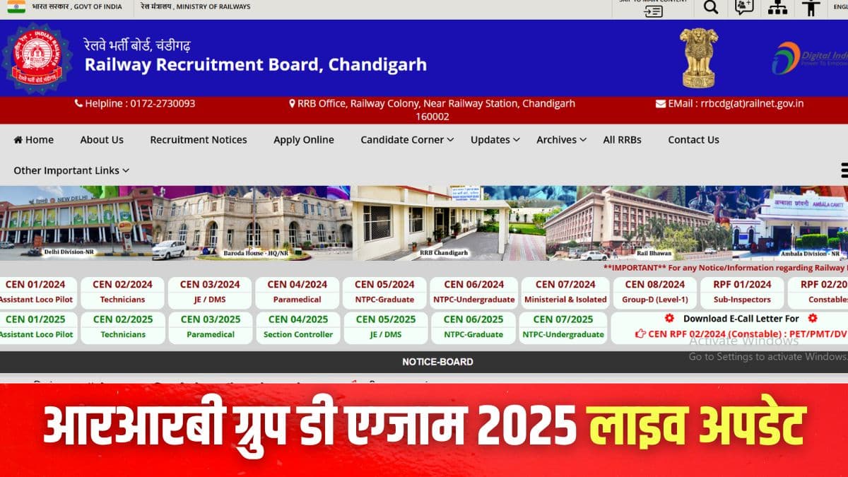 आरआरबी ग्रुप डी भर्ती 2025 परीक्षा 27 नवंबर से शुरू होकर 16 जनवरी, 2026 तक चलेगी। (इमेज-आधिकारिक वेबसाइट)