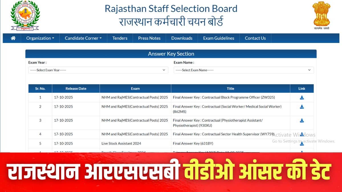राजस्थान आरएसएसबी वीडीओ आंसर की पीडीएफ आधिकारिक वेबसाइट पर जारी की जाएगी। (इमेज-आधिकारिक वेबसाइट)