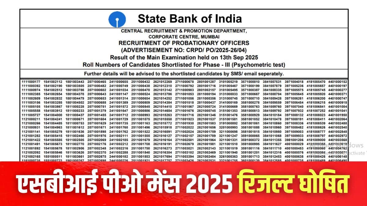 एसबीआई पीओ मेंस रिजल्ट 2025 डाउनलोड करने की प्रक्रिया इस लेख में आगे दी गई है। (इमेज-आधिकारिक वेबसाइट)