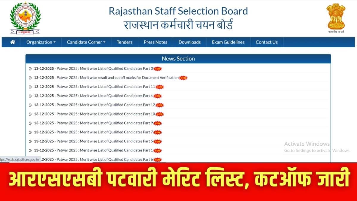 आरएसएसबी पटवारी मेरिट लिस्ट, कट-ऑफ मार्क्स rssb.rajasthan.gov.in पर जारी किया है। (इमेज-आधिकारिक वेबसाइट)