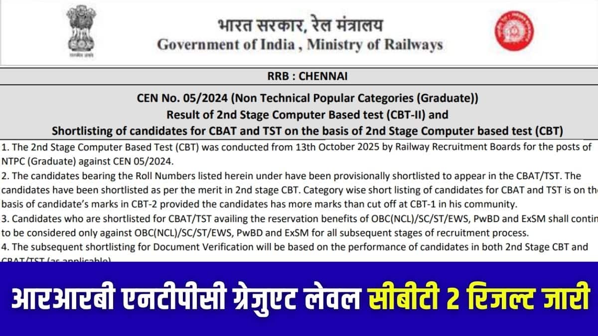 आरआरबी एनटीपीसी सीबीटी 2 2025 की मेरिट सूची जोन-वार पीडीएफ प्रारूप में जारी की गई है। (आधिकारिक वेबसाइट)
