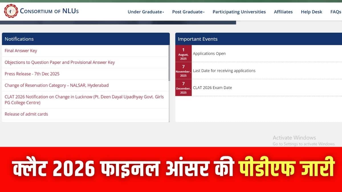 क्लैट 2026 का एग्जाम 7 दिसंबर, 2025 को देश भर के सेंटर्स पर हुआ। (इमेज-आधिकारिक वेबसाइट)