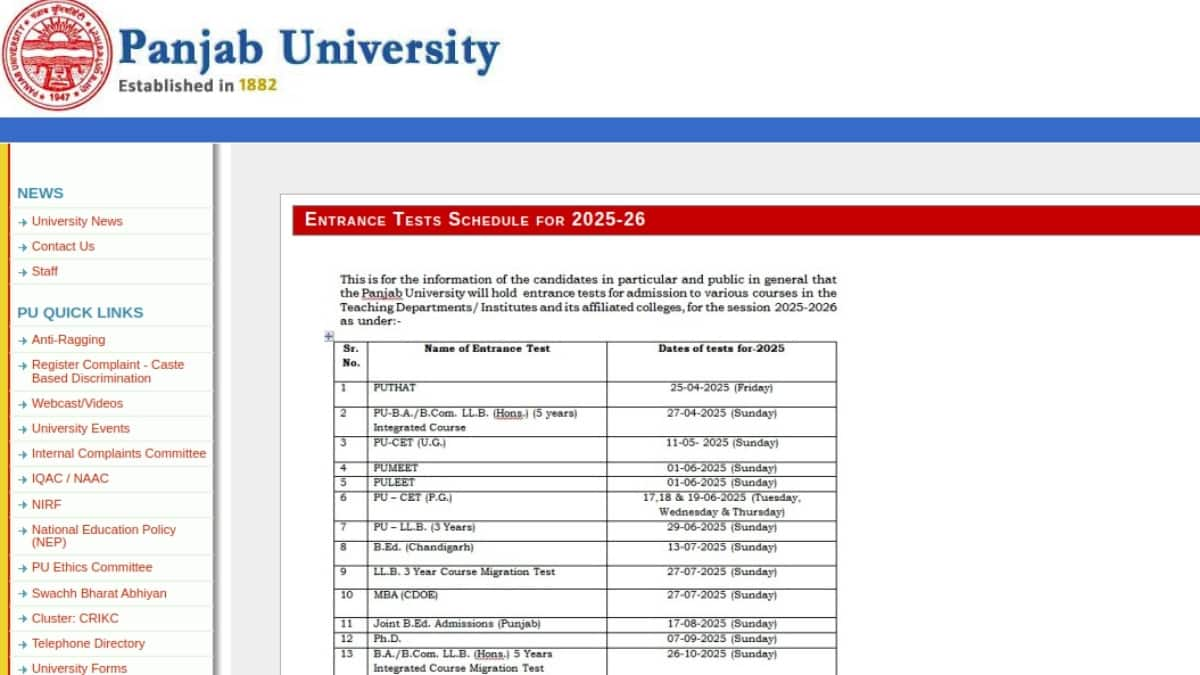 PU BA LLB, PU LLB and PU CET LLM exam dates 2025 announced; Here are exam details