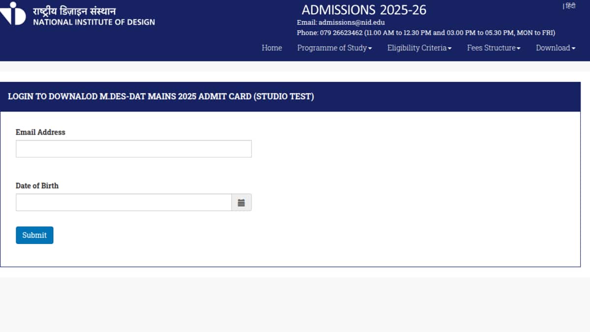 NID DAT MDes hall ticket 2025 released for mains exam. (Image source: Official website)